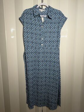 Lucky Brand Collared Button Through Midi Shirtdress Blue Geometric